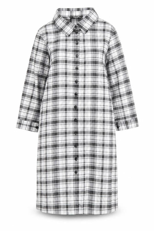 Real Form Women Black Check Shirt Dress Size 12 3/4 Sleeve