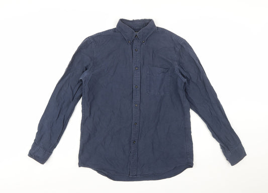Uniqlo Men's Blue Regular Fit Long Sleeve Button-Up Shirt M
