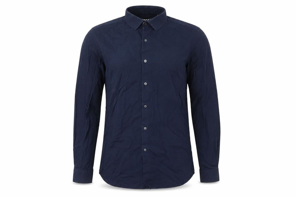 DKNY Men's Blue Slim Fit Long Sleeve Cotton Button-Up Shirt 15.5in