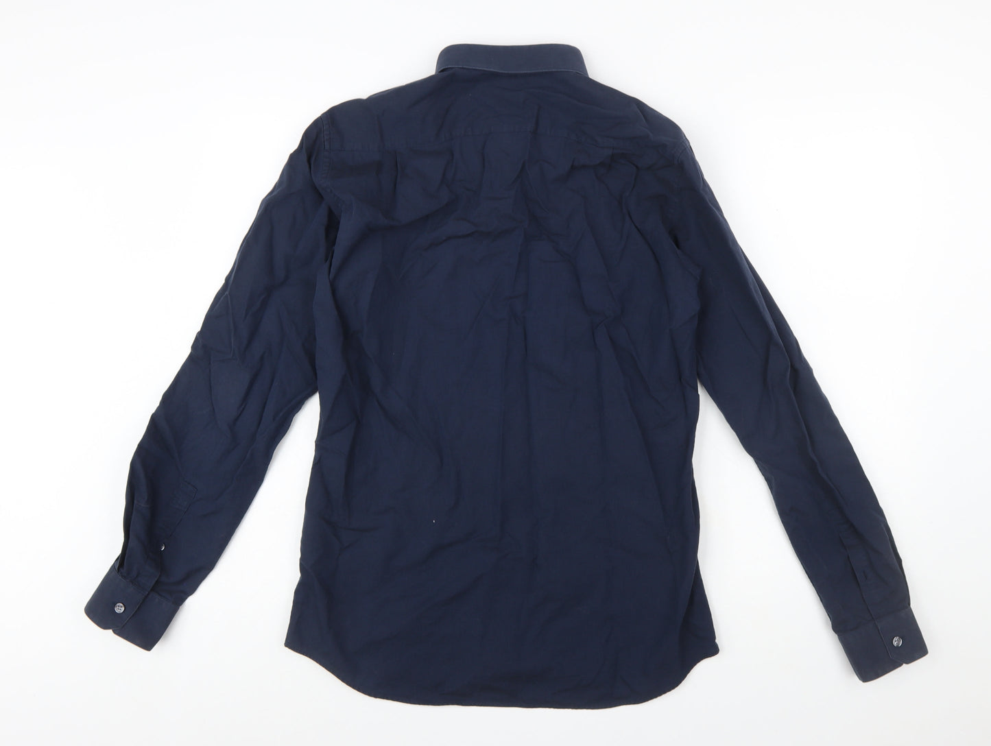 DKNY Men's Blue Slim Fit Long Sleeve Cotton Button-Up Shirt 15.5in