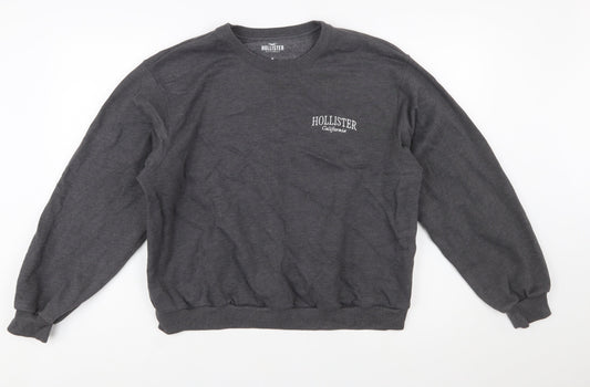 Hollister Men's Grey Logo Pullover Sweatshirt Size M Crew Neck