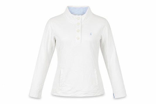 Joules Womens White Henley Sweatshirt UK 12 Long Sleeve Cotton