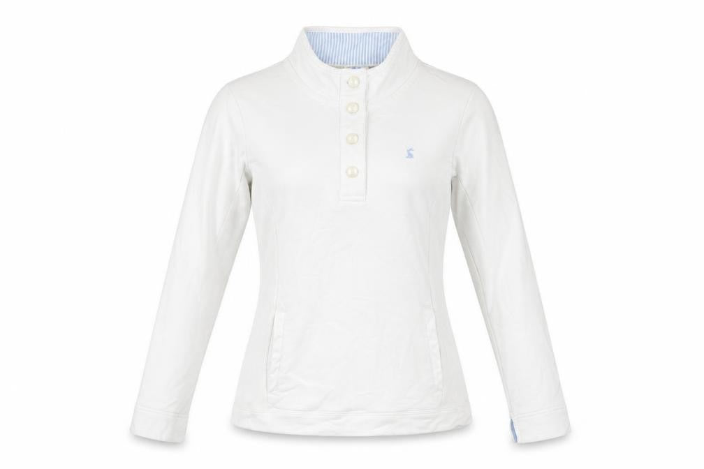 Joules Womens White Henley Sweatshirt UK 12 Long Sleeve Cotton