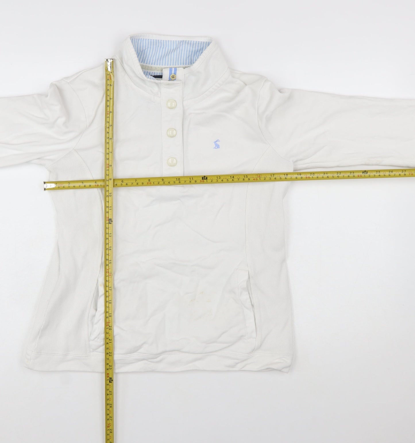 Joules Womens White Henley Sweatshirt UK 12 Long Sleeve Cotton