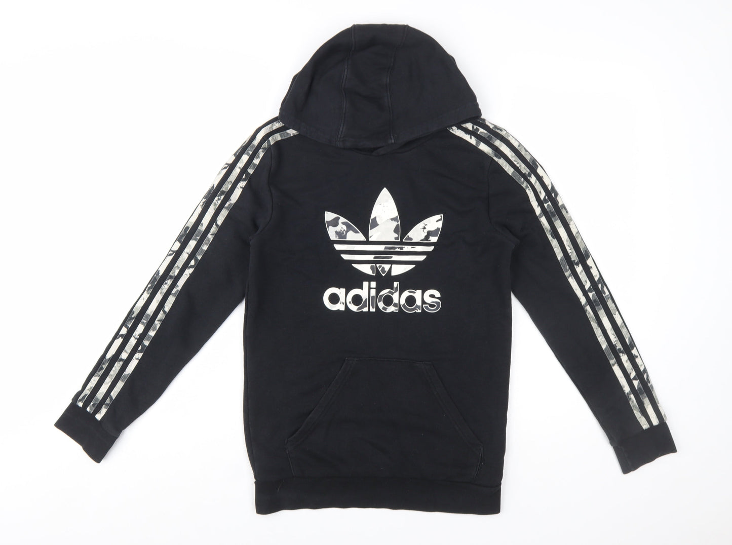 Adidas Boys Black Hoodie 12-13 Years Pullover Graphic Logo Hooded Sweatshirt