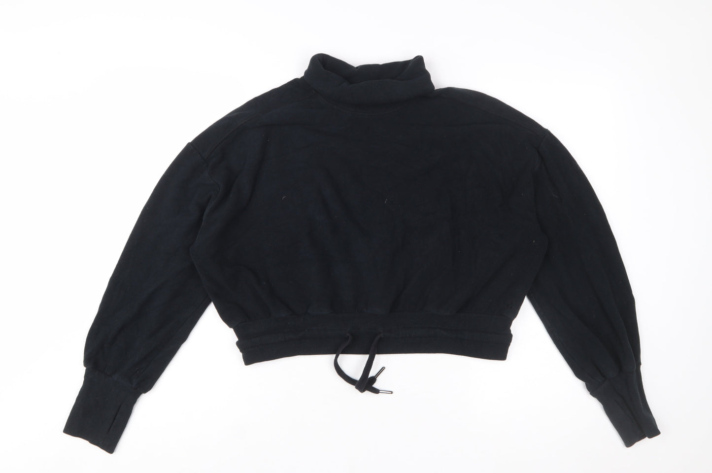 Sweaty Betty Womens Black Drawstring Funnel Neck Cotton Blend Sweatshirt Size S
