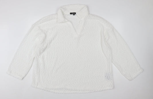 JD Williams Women’s White Collar Fleece Pullover Jumper Size 22