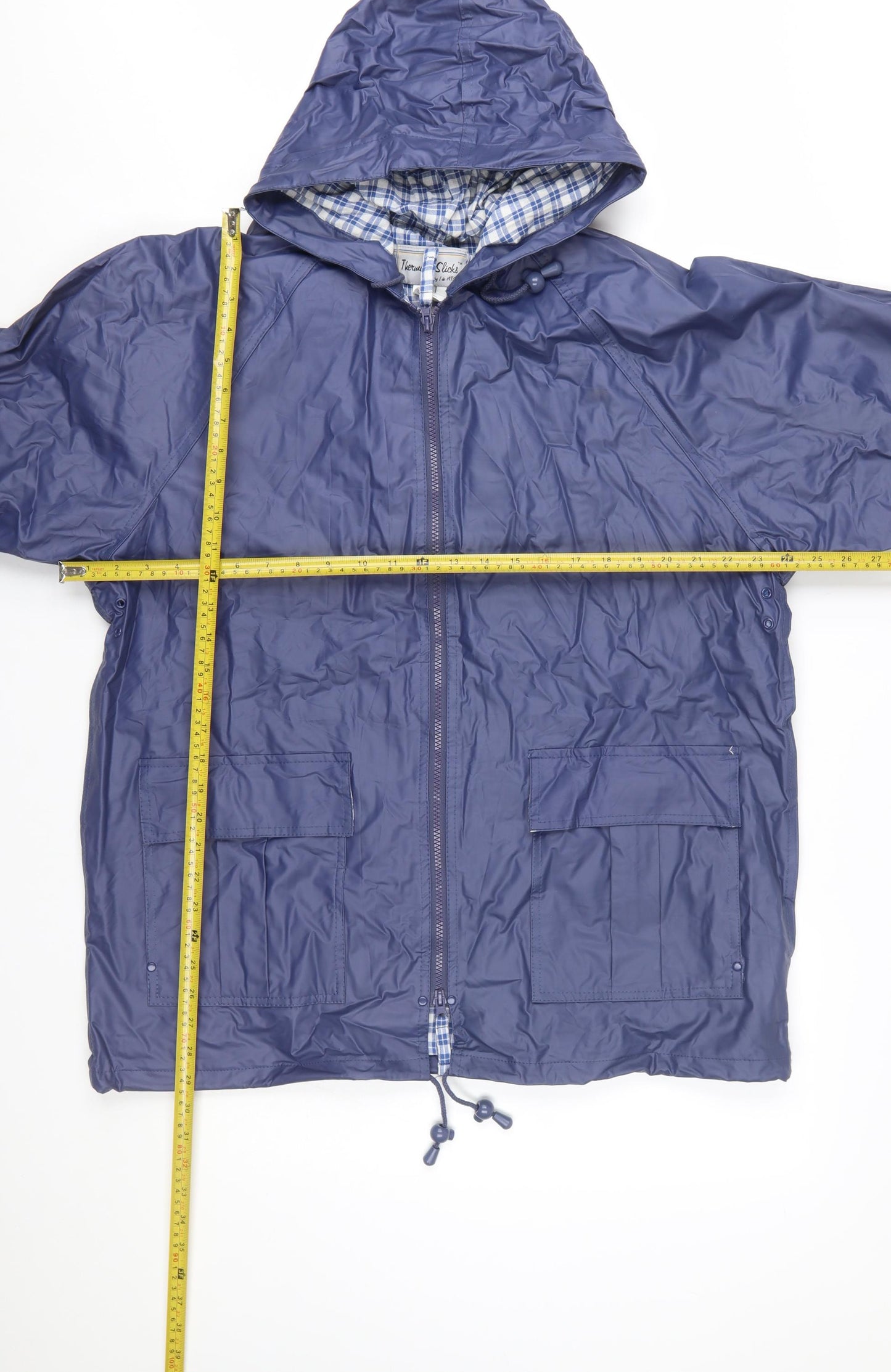Thermal-Slicks Men’s Blue Waterproof Hooded Rain Coat Jacket L