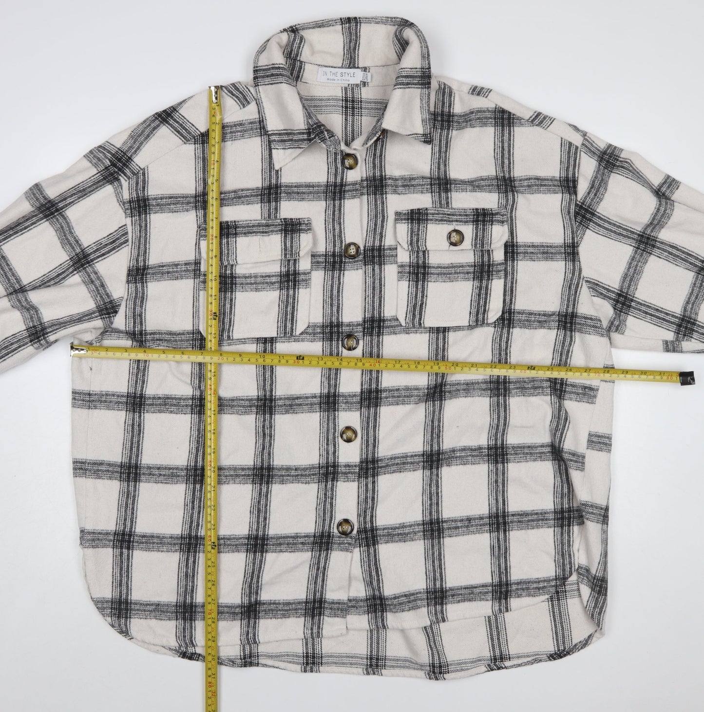 In The Style Womens White Check Flannel Button-Up Shirt Size 18
