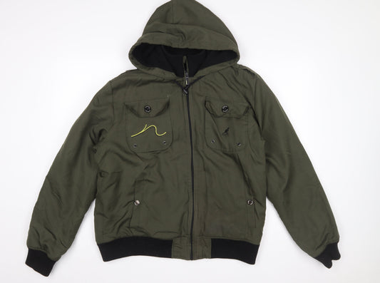 Kangol Mens Green XL Bomber Jacket Hooded Black Label Edition