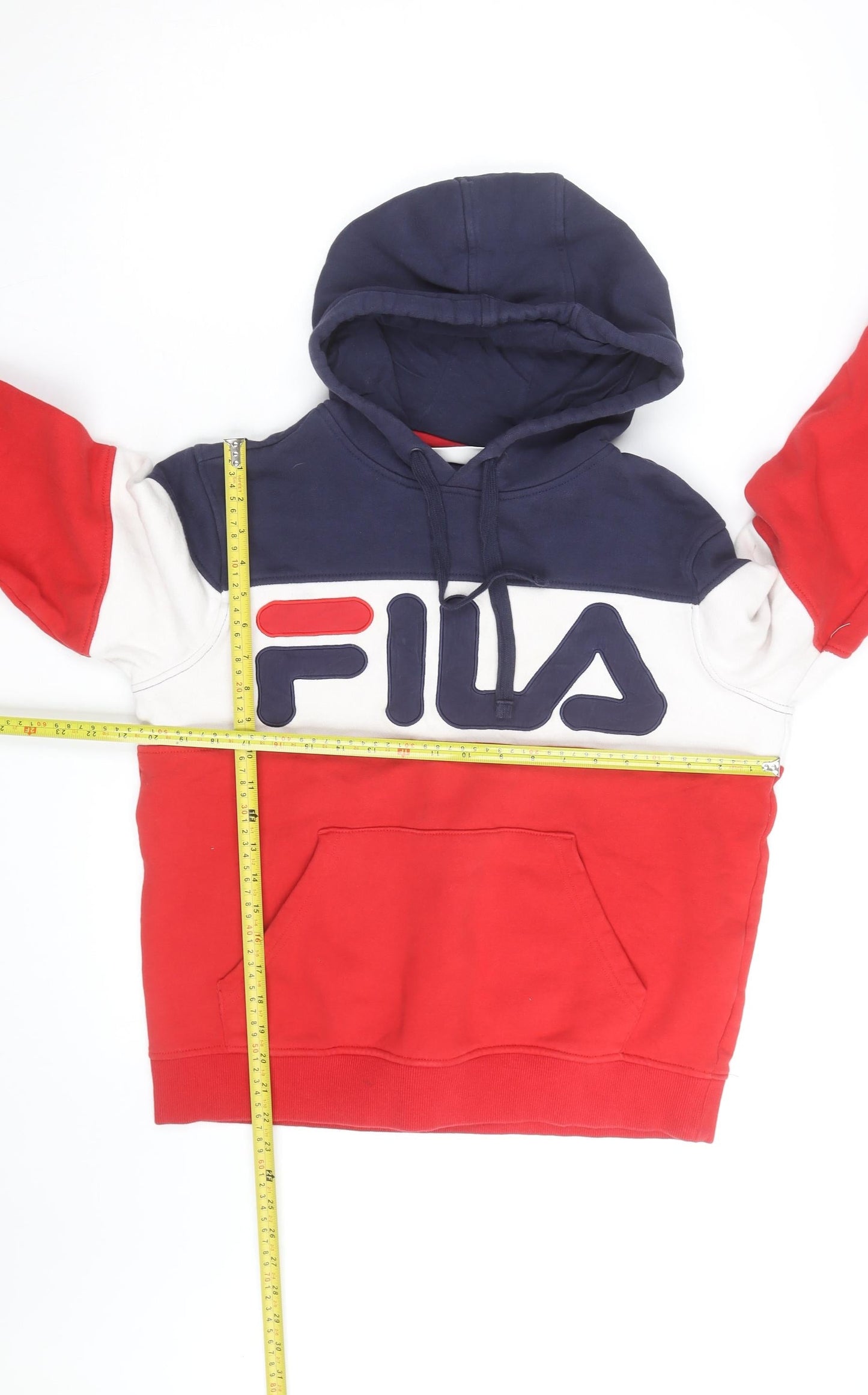 Fila Women Navy Red White Pullover Hoodie Size S Colourblock