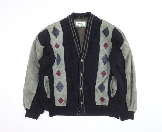 Modango Men’s Multicoloured Argyle Bomber Jacket L Wool Leather Mix