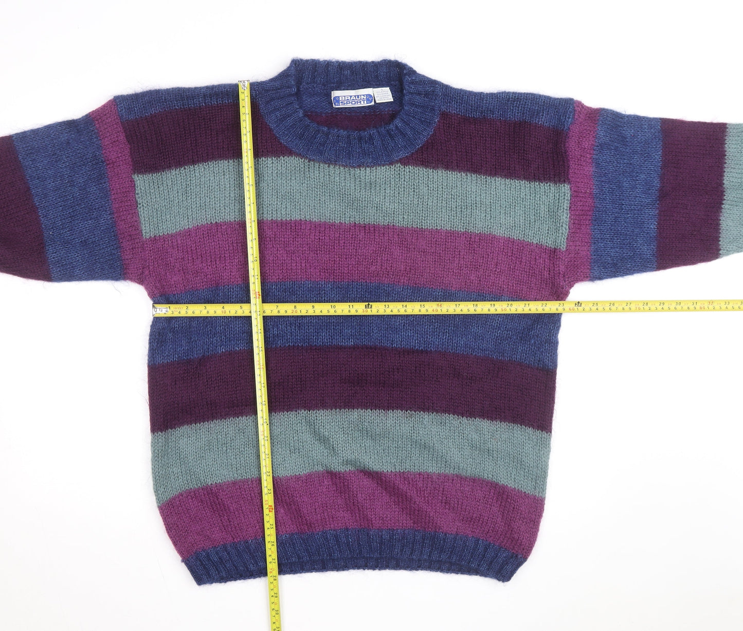 Braun Sport Men's Multicoloured Mohair Blend Striped Pullover Jumper S