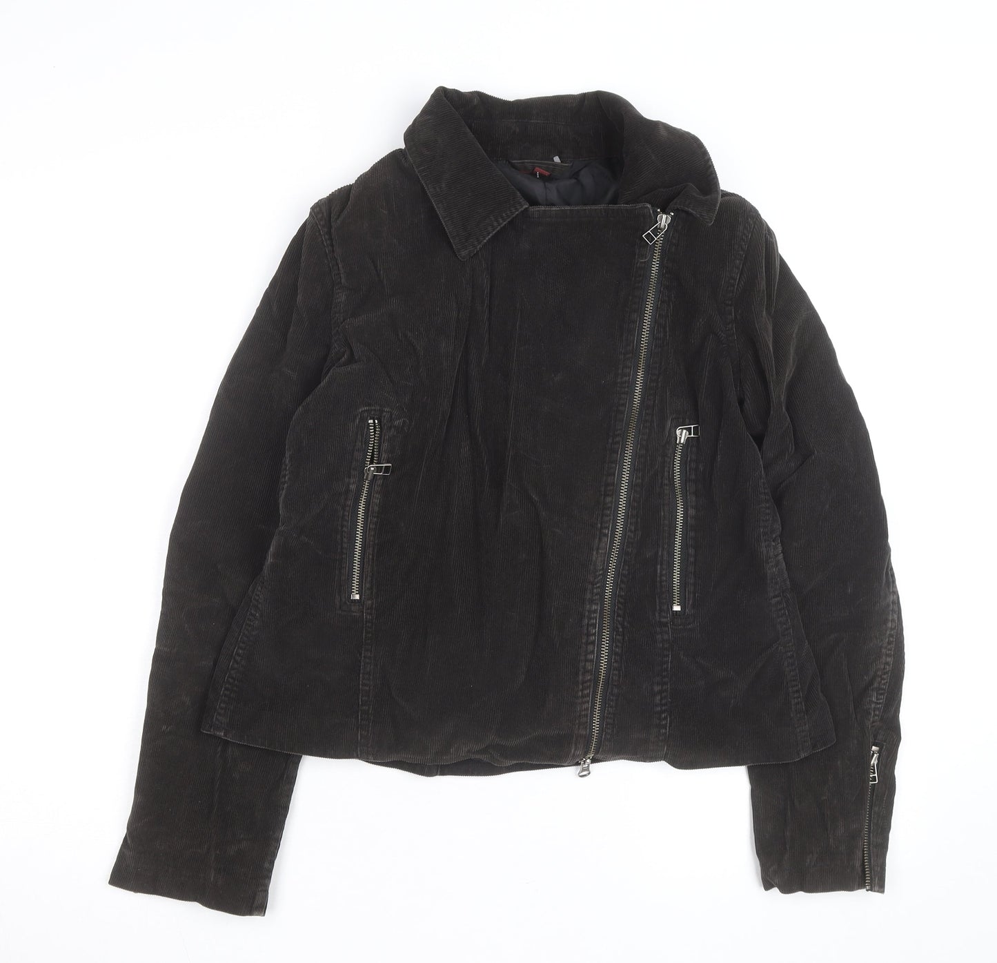 Nevada Women Black Corduroy Biker Jacket Size 14 Lined Zip Style