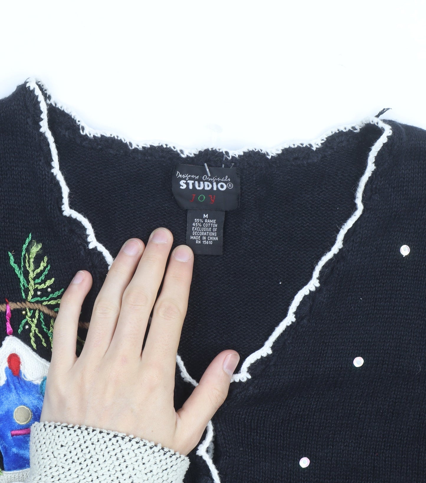Designers Originals Studio Black Christmas Embroidered Cardigan Women's M