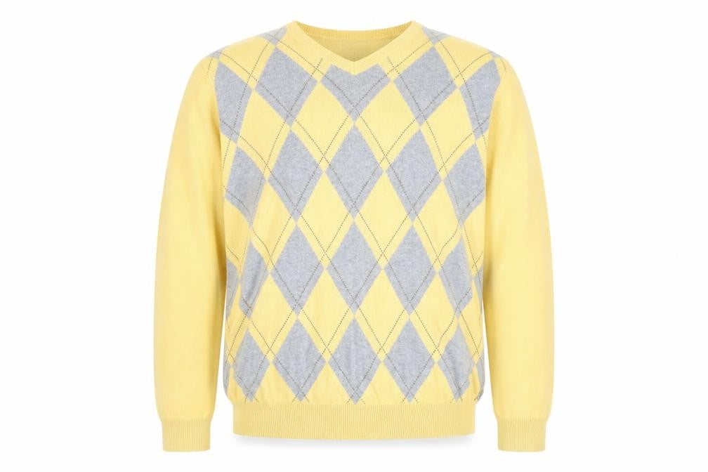 IZOD Men's Yellow Argyle Cotton V-Neck Jumper Size L