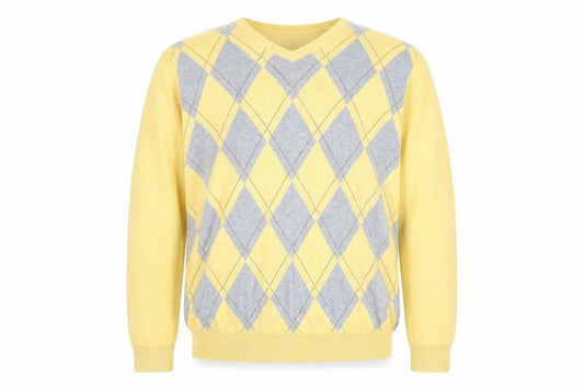 IZOD Men's Yellow Argyle Cotton V-Neck Jumper Size L