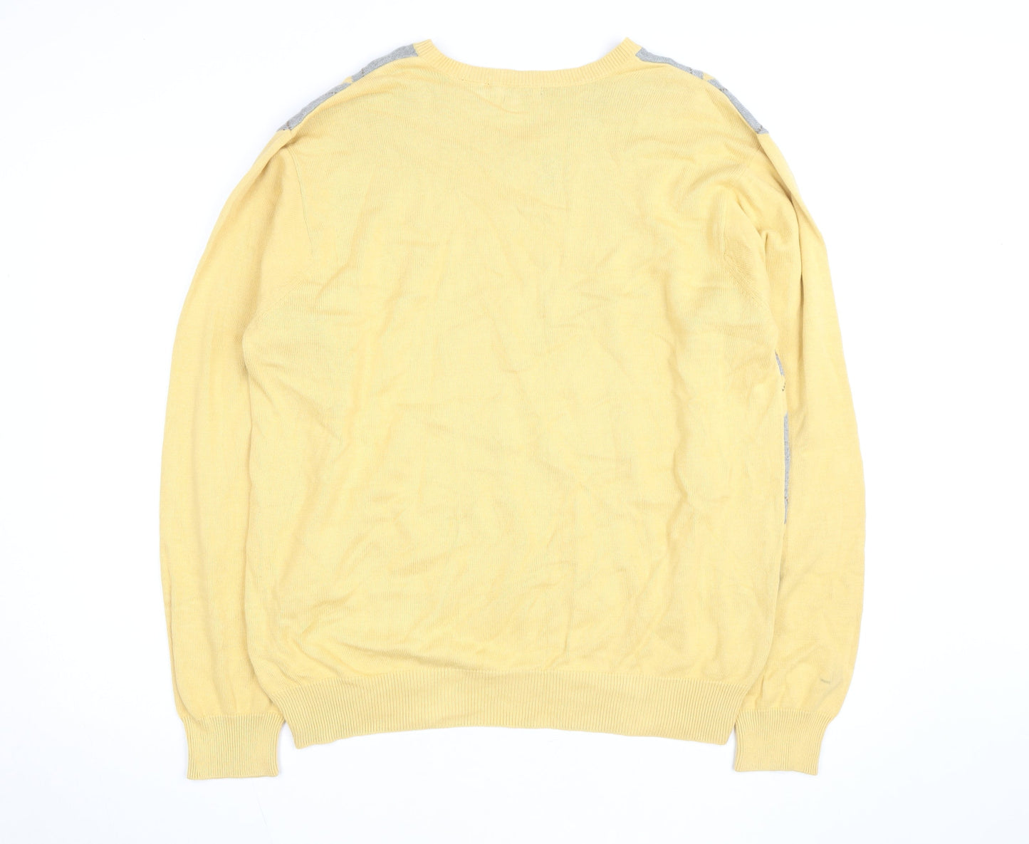 IZOD Men's Yellow Argyle Cotton V-Neck Jumper Size L