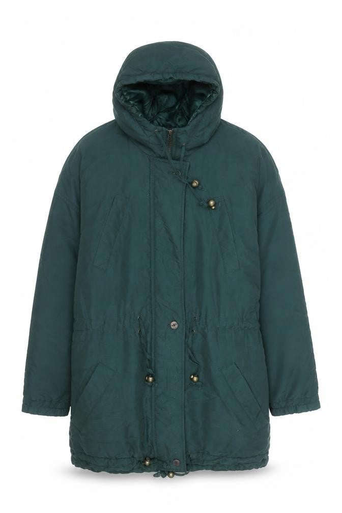 Suzanne Grae Unisex Green Hooded Parka Coat Size L Polyester Cotton