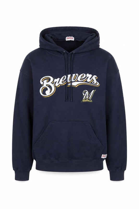 Stitches Mens Blue Pullover Hoodie Medium Embroidered Brewers Logo
