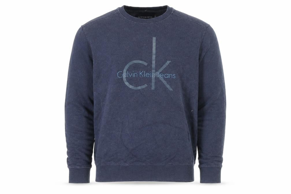 Calvin Klein Jeans Men's Blue Logo Crew Neck Pullover Sweatshirt L