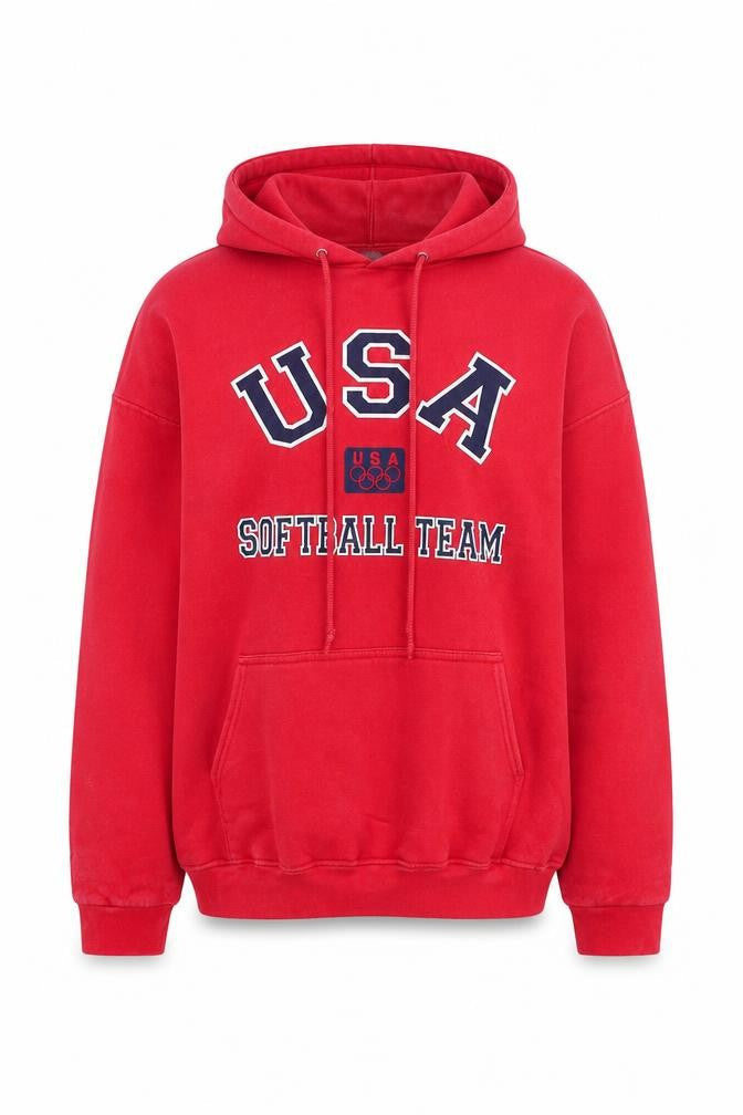 AAA USA Softball Team Red Pullover Hoodie Men XL Graphic Print