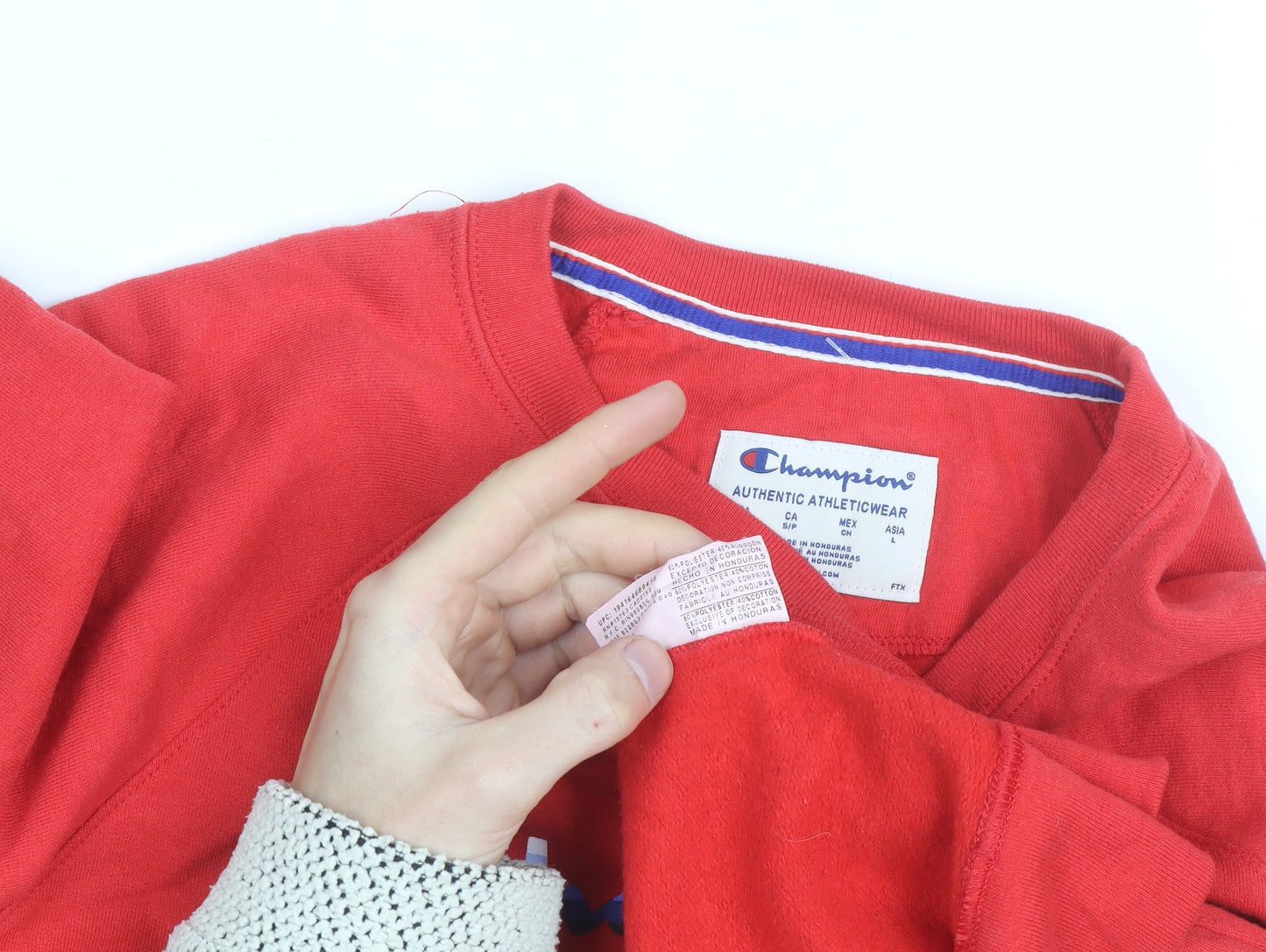 Champion Men's Red Crew Neck Pullover Sweatshirt Size L