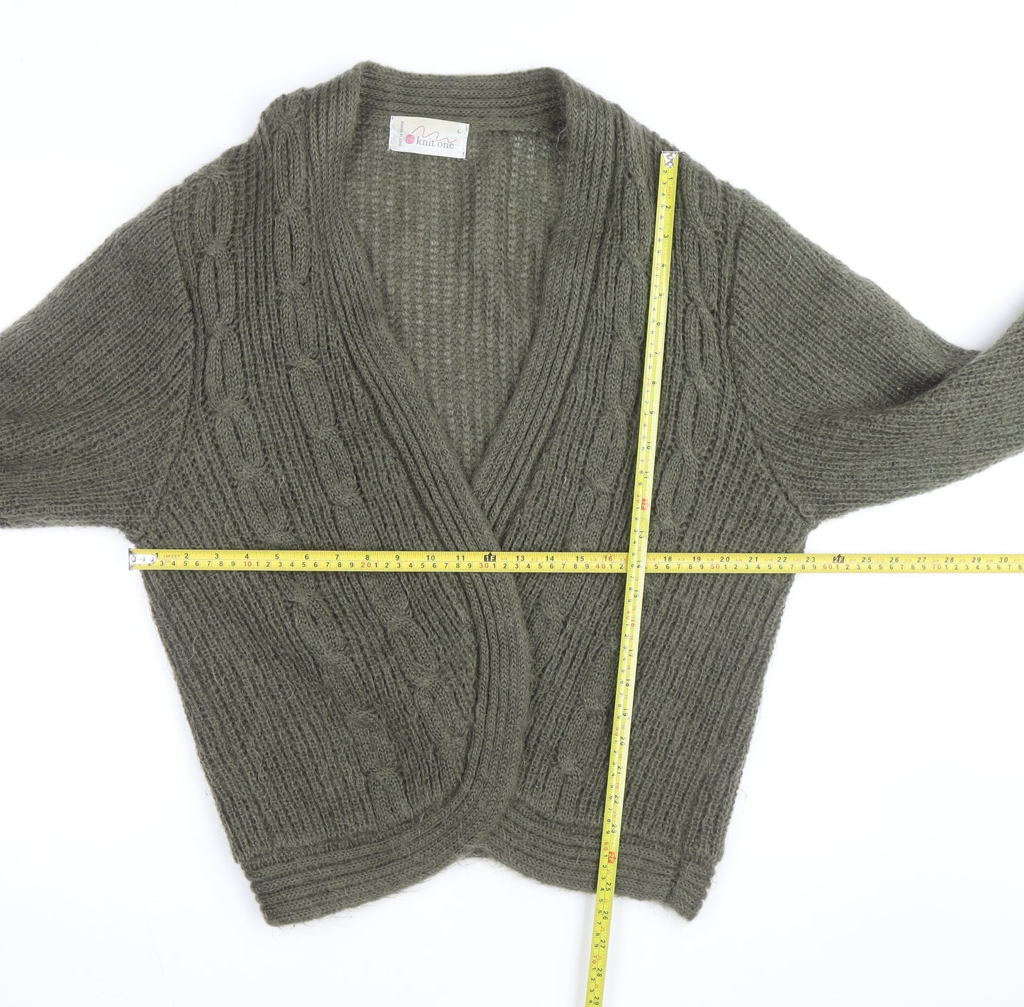 Knit One Women's Green Mohair Acrylic Chunky Knit Cardigan Size L