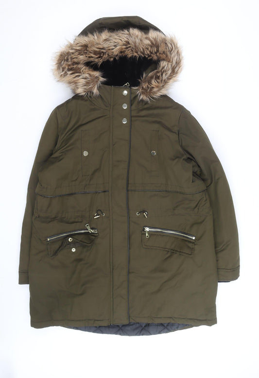 Nutmeg Women's Green Faux Fur Trim Hooded Parka Coat Size 12