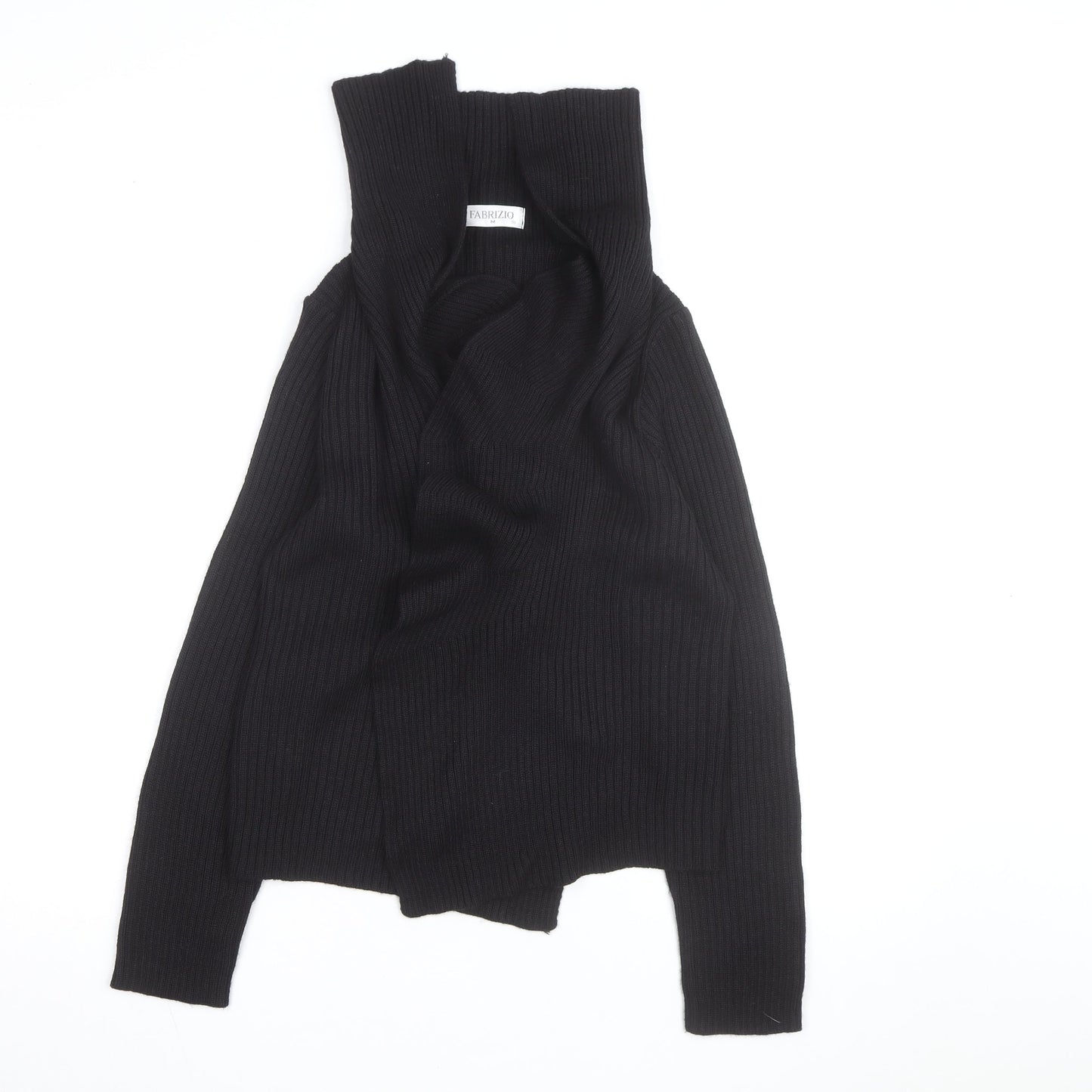 Fabrizio Women Black Ribbed Roll Neck Cardigan Jumper M