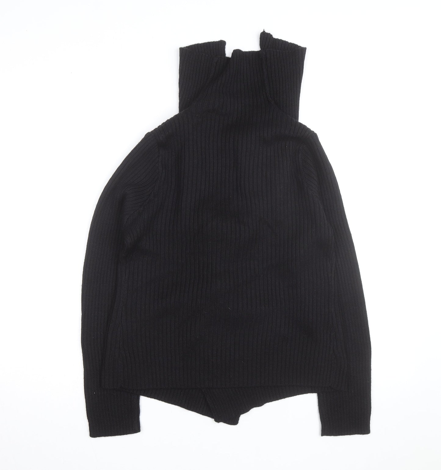 Fabrizio Women Black Ribbed Roll Neck Cardigan Jumper M