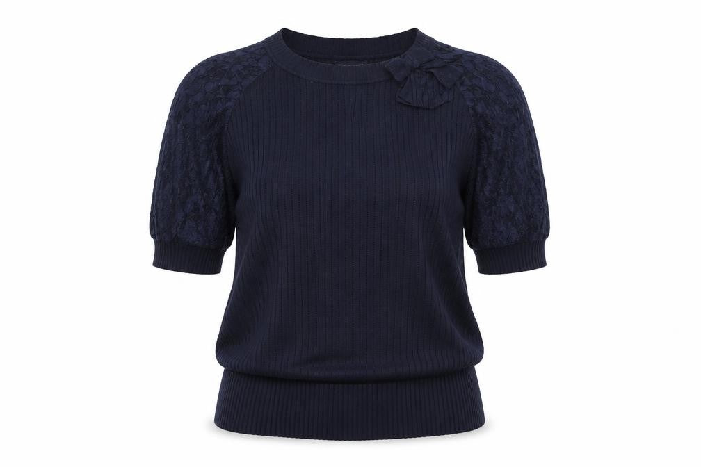 Saloos Women's Navy Blue Lace Puff Sleeve Pullover Jumper Size L