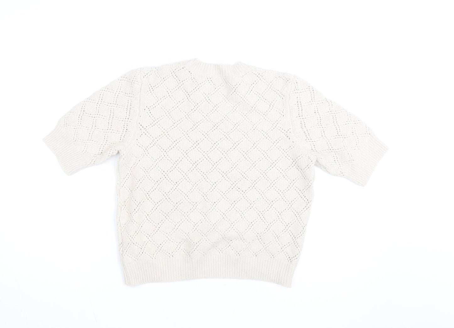Agnès b. Women Ivory Cotton Open-Knit Short Sleeve Jumper Size S