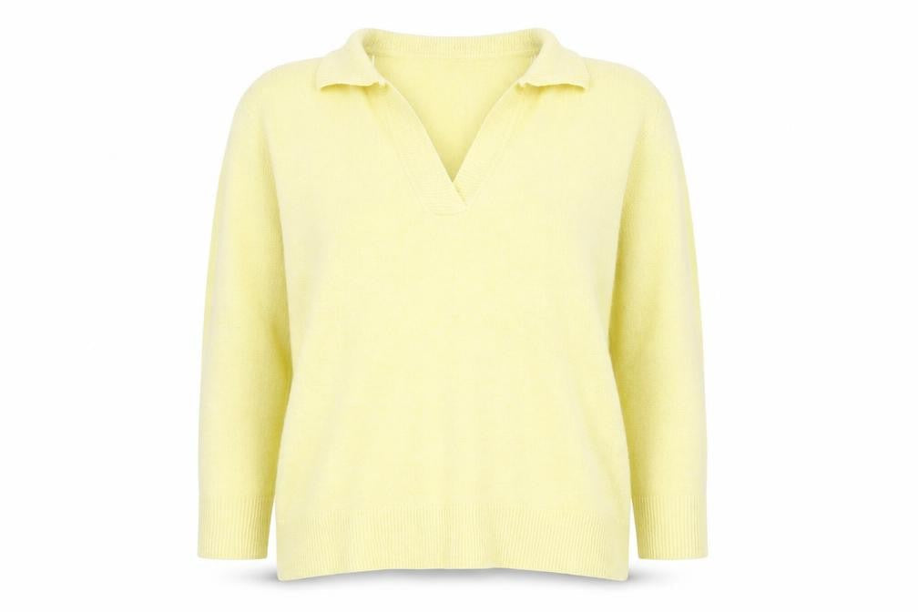 Monsoon Women Yellow Wool Blend Collared Pullover Jumper Size L