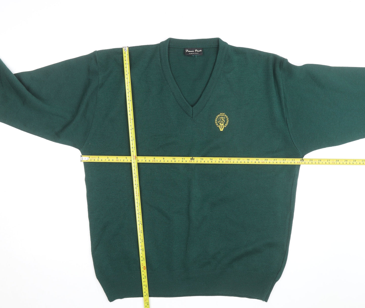 Franco Ponti Men's Green Wool V-Neck Pullover Jumper XL