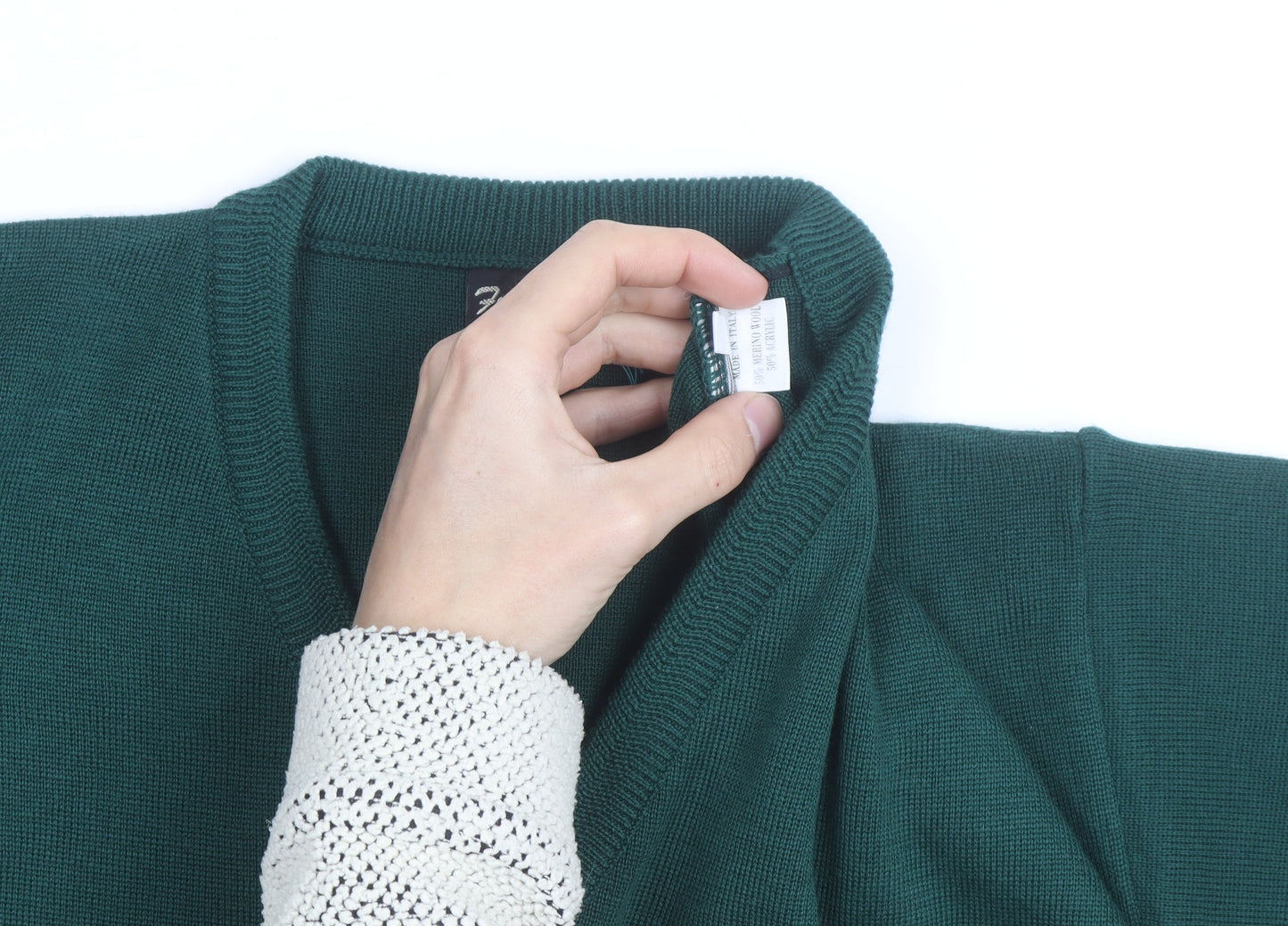 Franco Ponti Men's Green Wool V-Neck Pullover Jumper XL