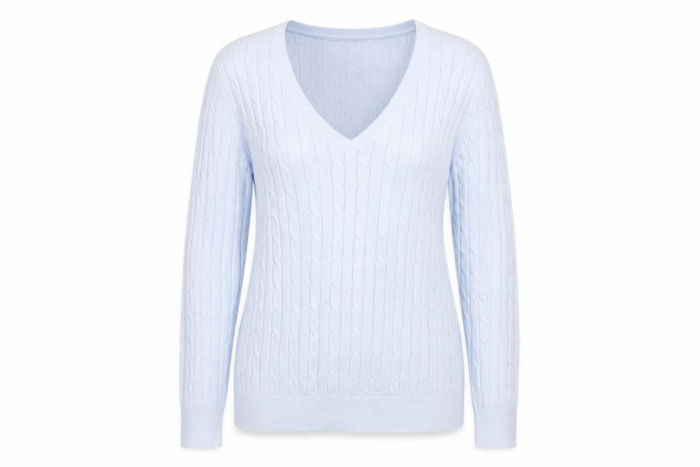 Crew Clothing Company Women’s Blue V-Neck Cable Knit Jumper M
