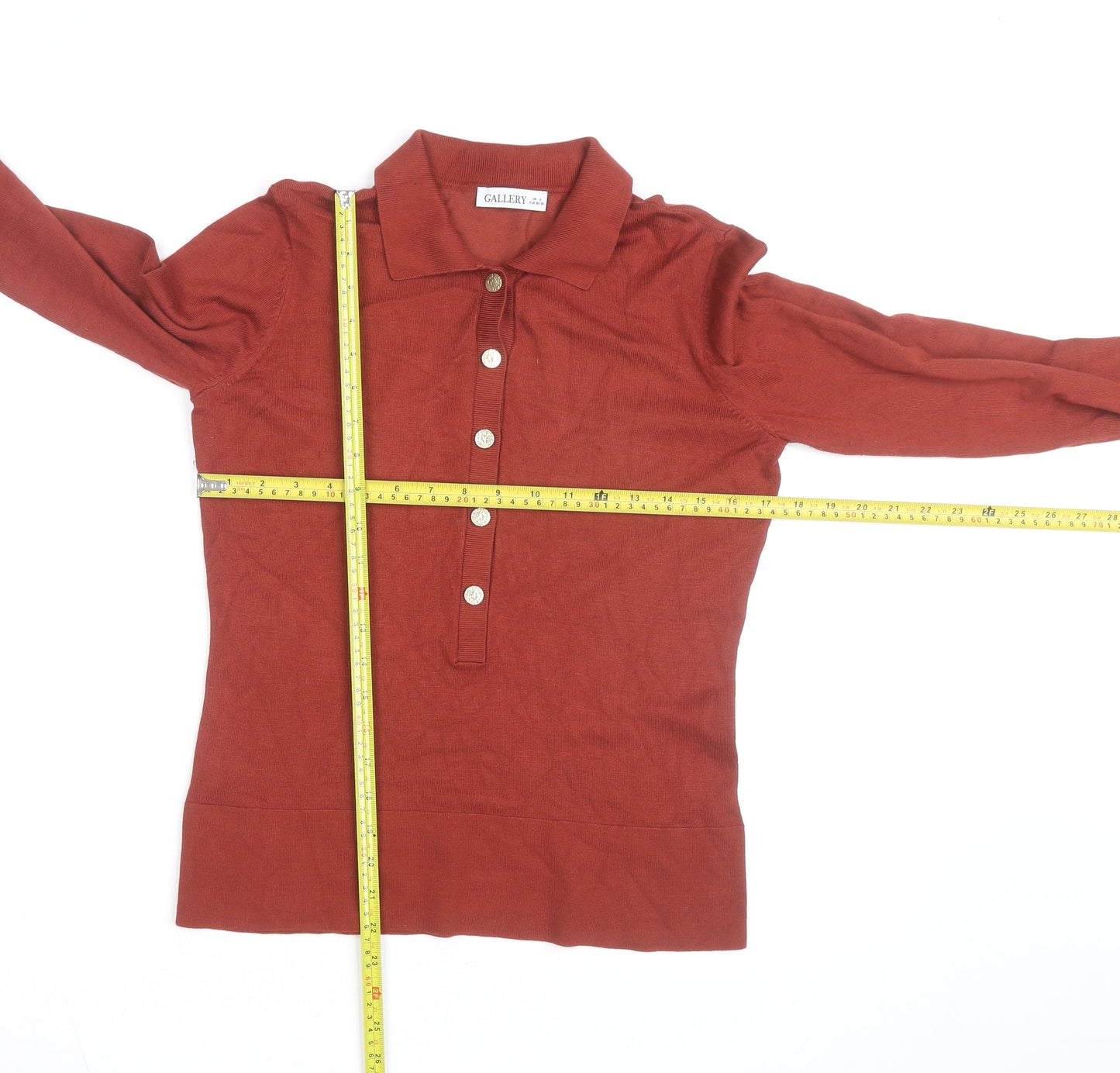 Gallery Womens Brown Collared Henley Jumper Small Long Sleeve Knit