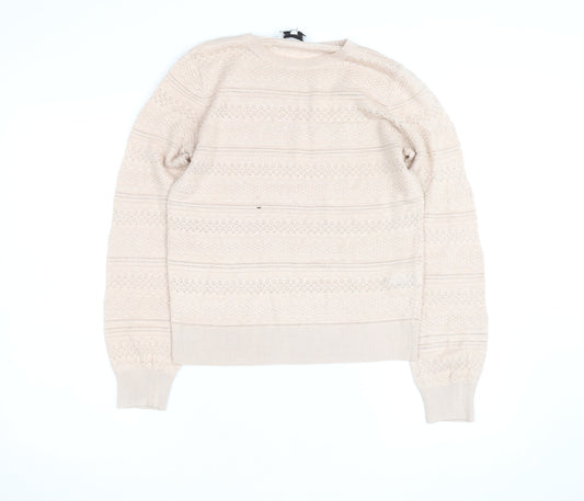 Warehouse Women Beige Cotton Knit Jumper Size 10