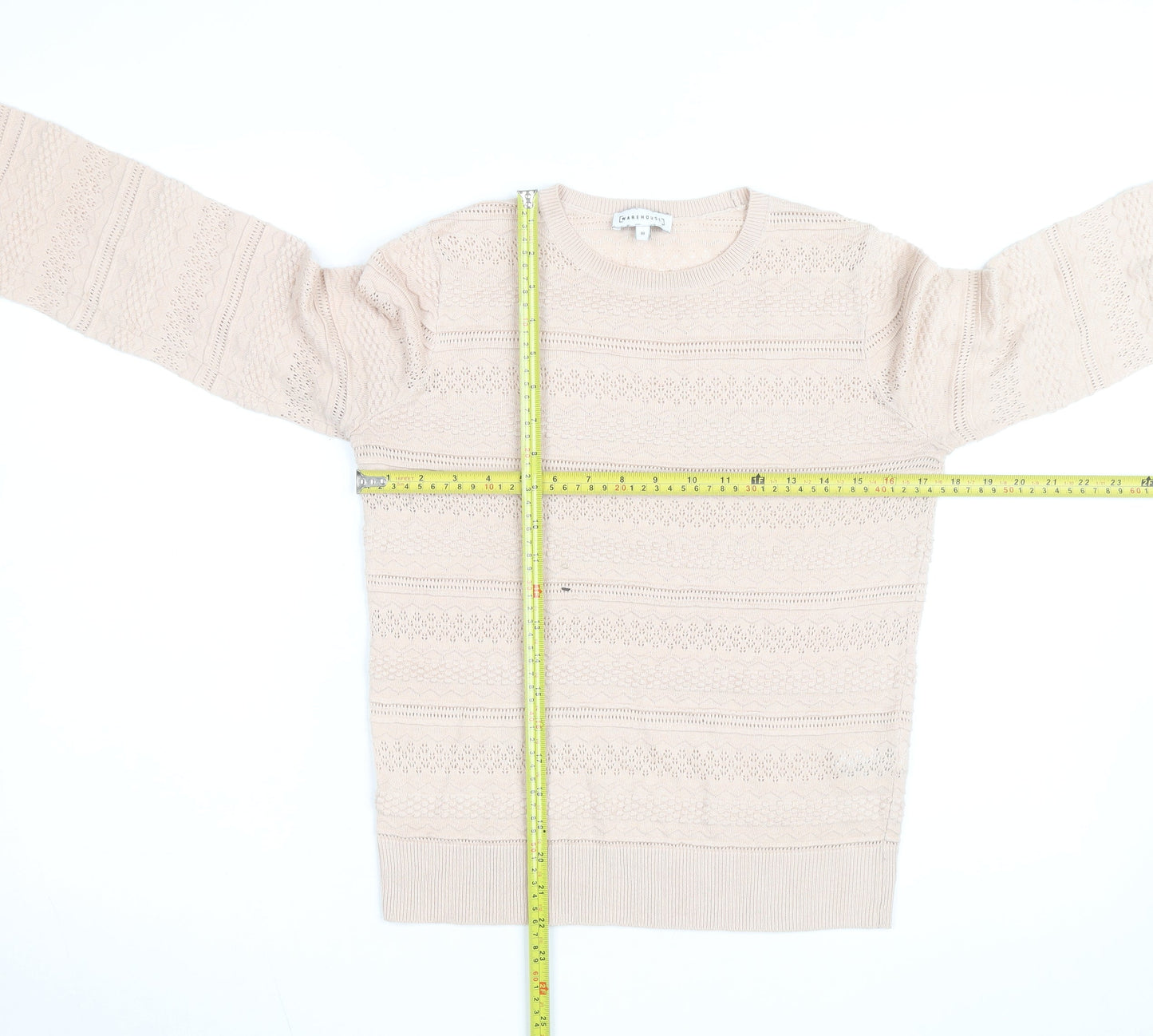 Warehouse Women Beige Cotton Knit Jumper Size 10