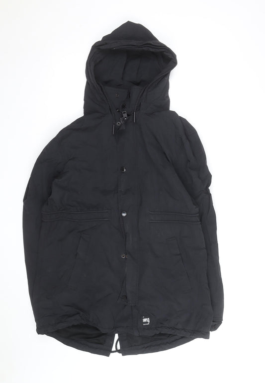 Superdry Mens Black Parka Jacket 2XL Hooded Lined Winter Coat