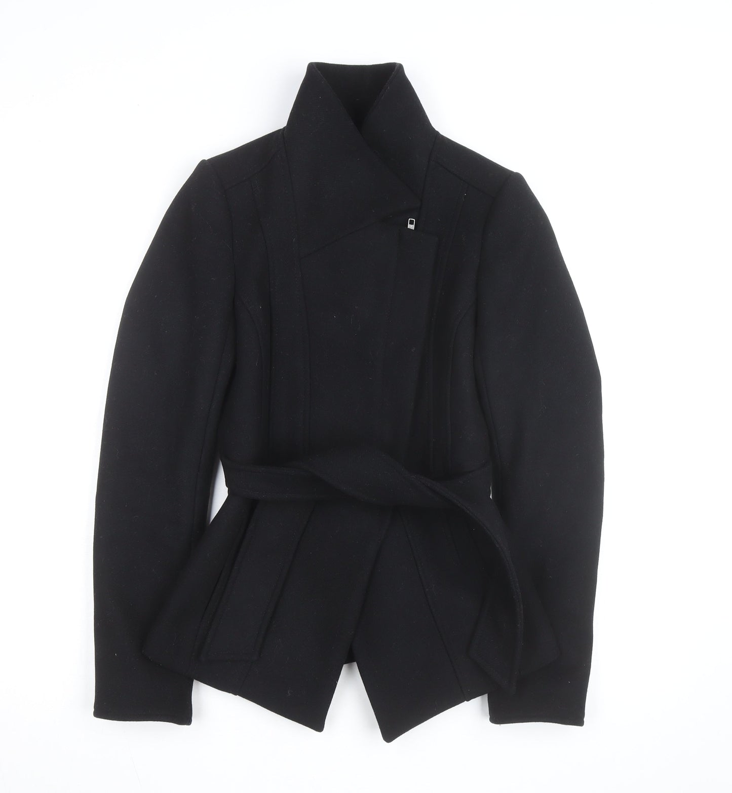 Reiss Womens Black Wool Belted Overcoat XS Slim Fit Autumn Winter