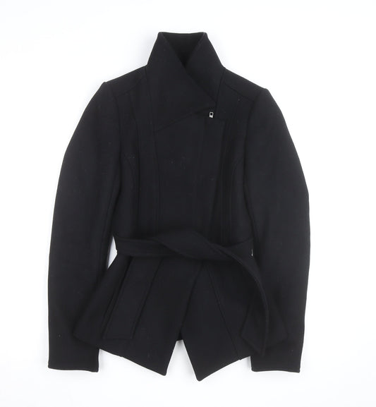 Reiss Womens Black Wool Belted Overcoat XS Slim Fit Autumn Winter