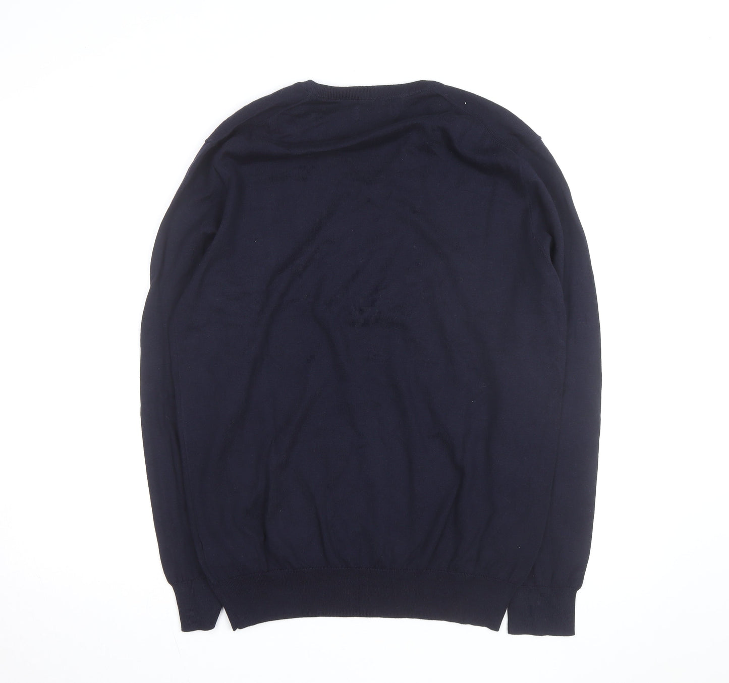 Polo Ralph Lauren Men's Navy Blue V-Neck Slim Fit Cotton Jumper Size L