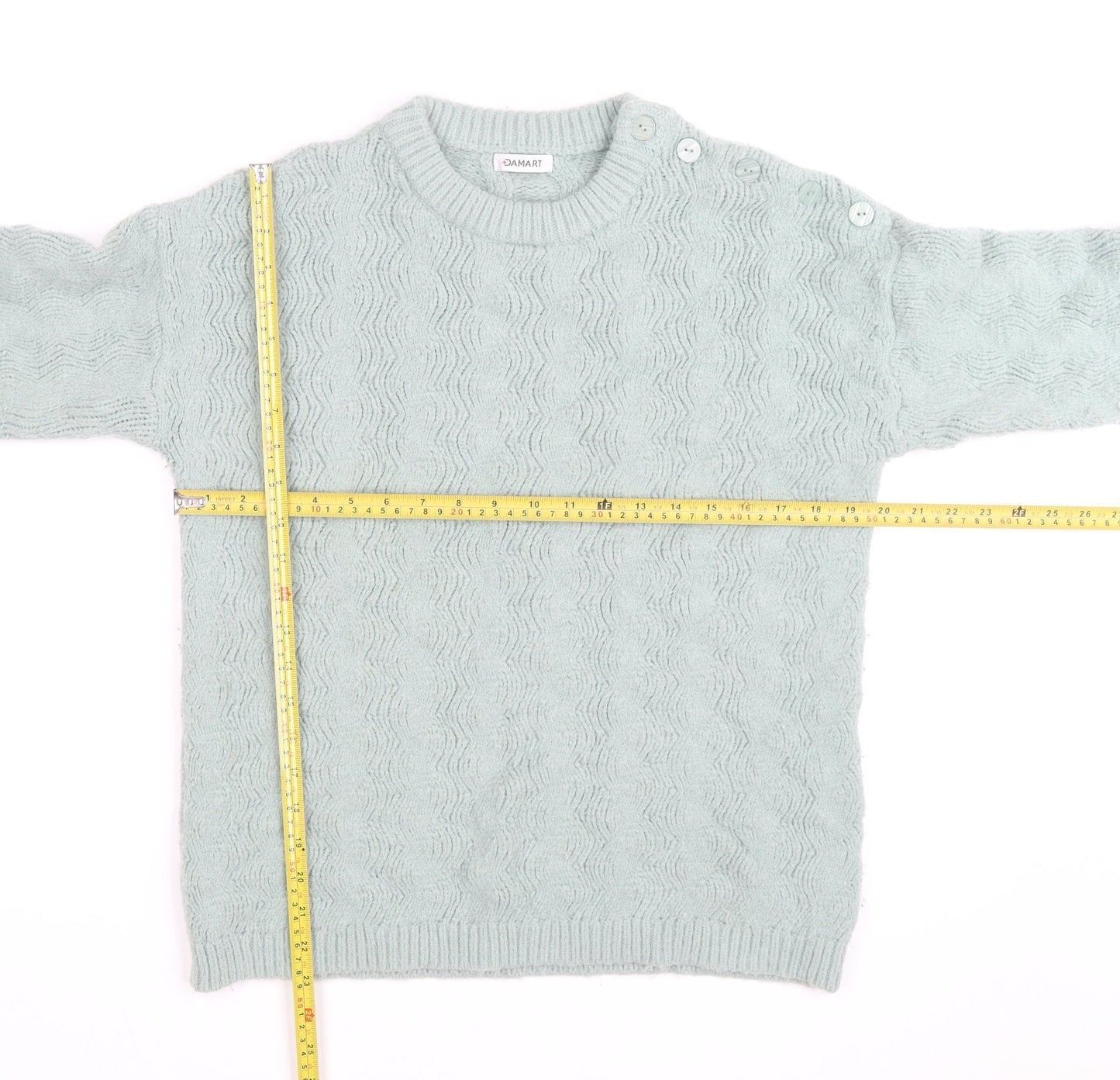 Damart Women's Mint Green Cable-Knit Crew Neck Jumper Size M