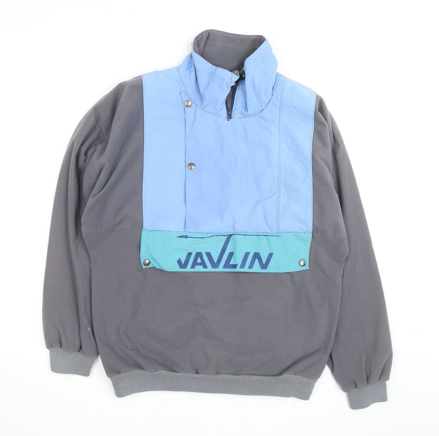 Javlin Men's Grey Blue Pullover Fleece Sweatshirt L Retro 90s