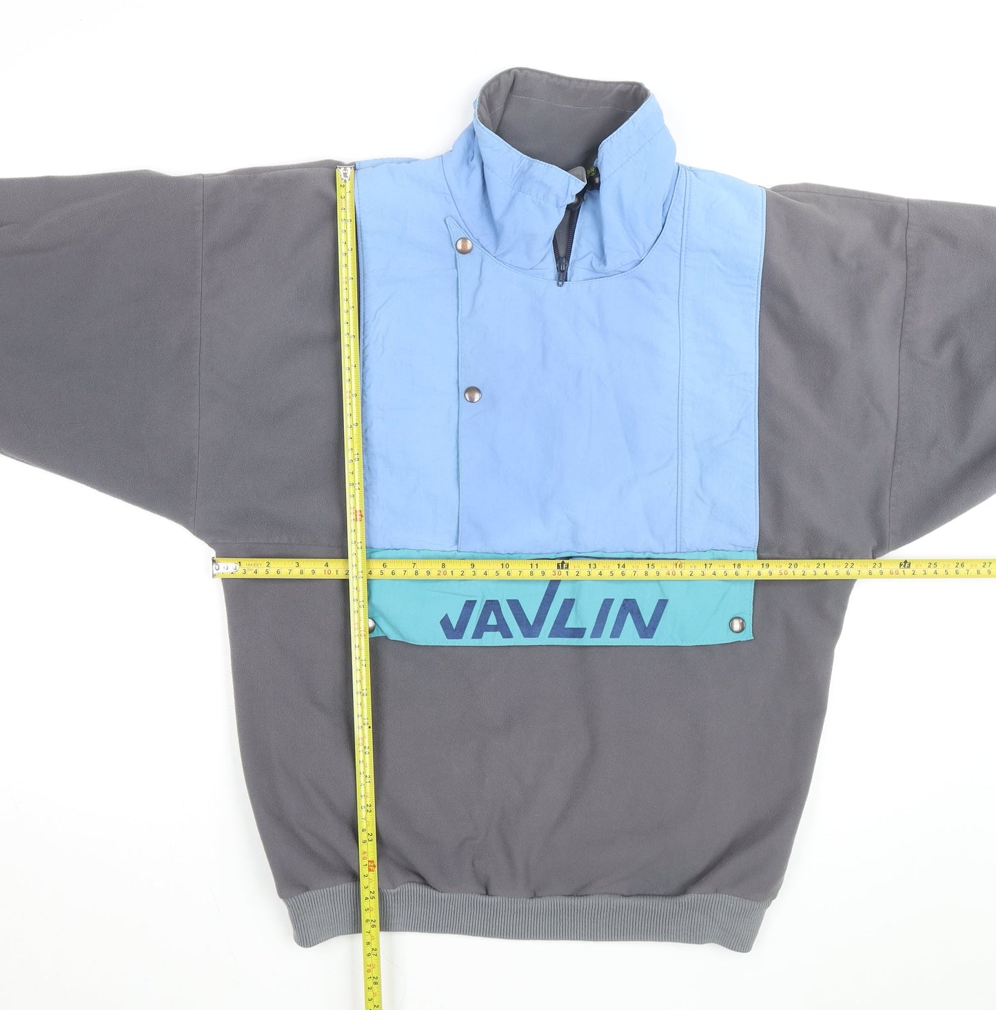 Javlin Men's Grey Blue Pullover Fleece Sweatshirt L Retro 90s