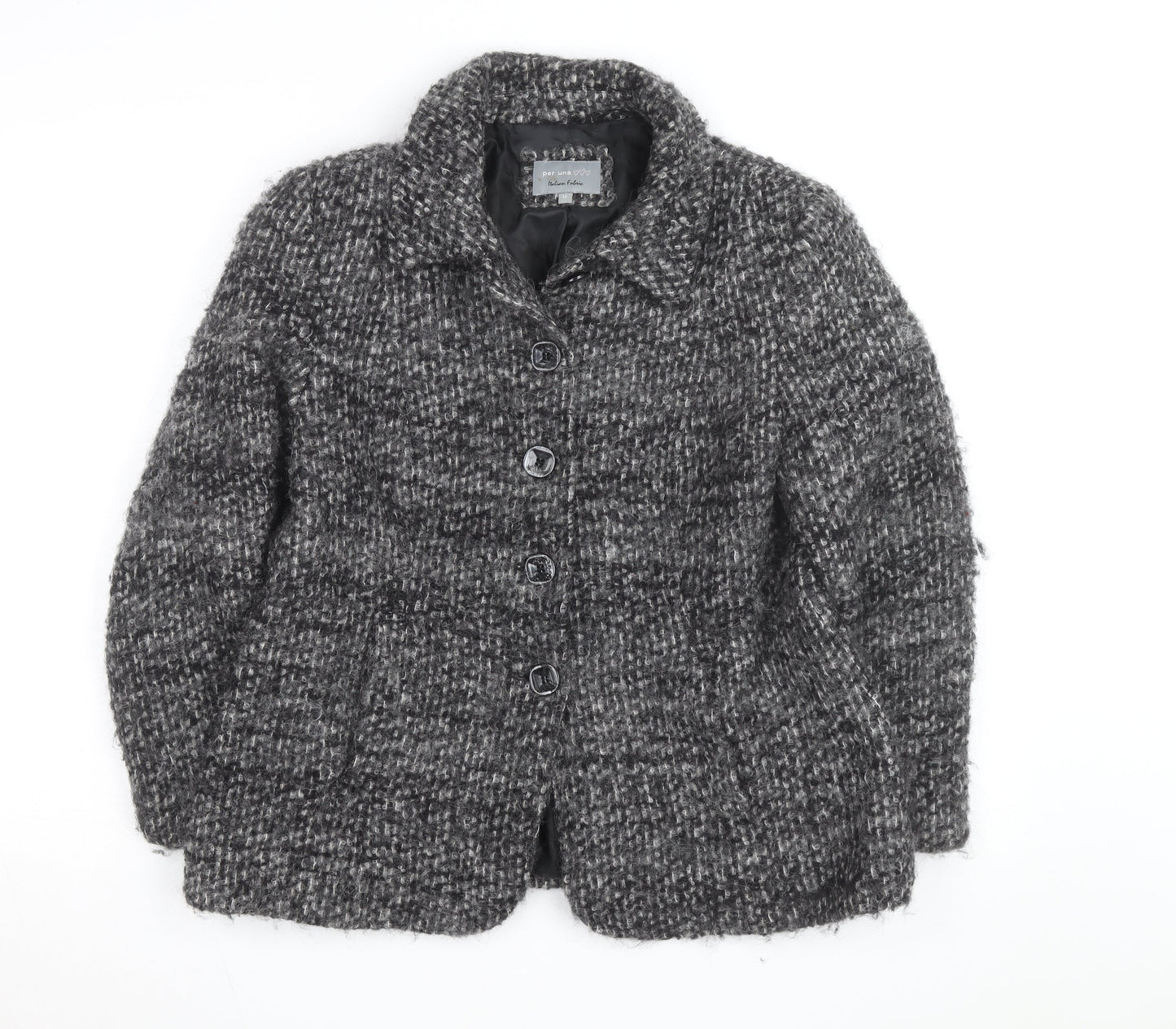 Marks and Spencer Women Grey Wool Blend Check Overcoat Size 14