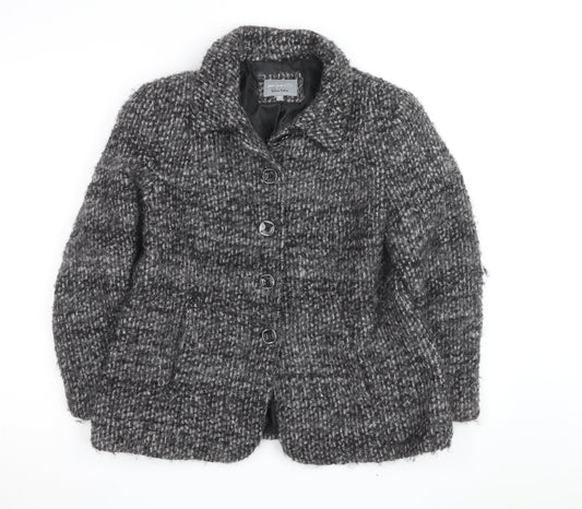 Marks and Spencer Women Grey Wool Blend Check Overcoat Size 14