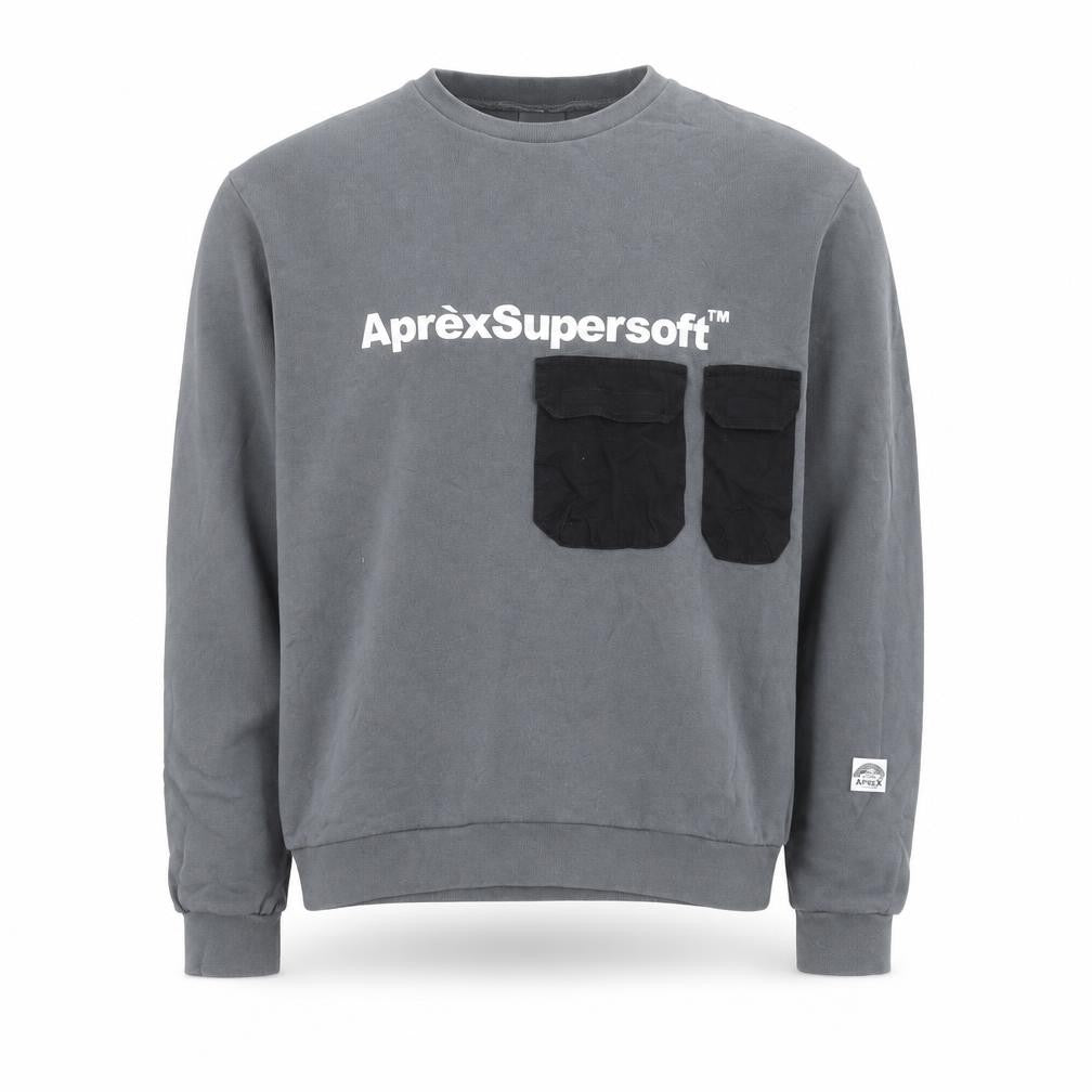 Apres Mens Grey Crew Neck Pullover Sweatshirt Medium with Logo Pockets